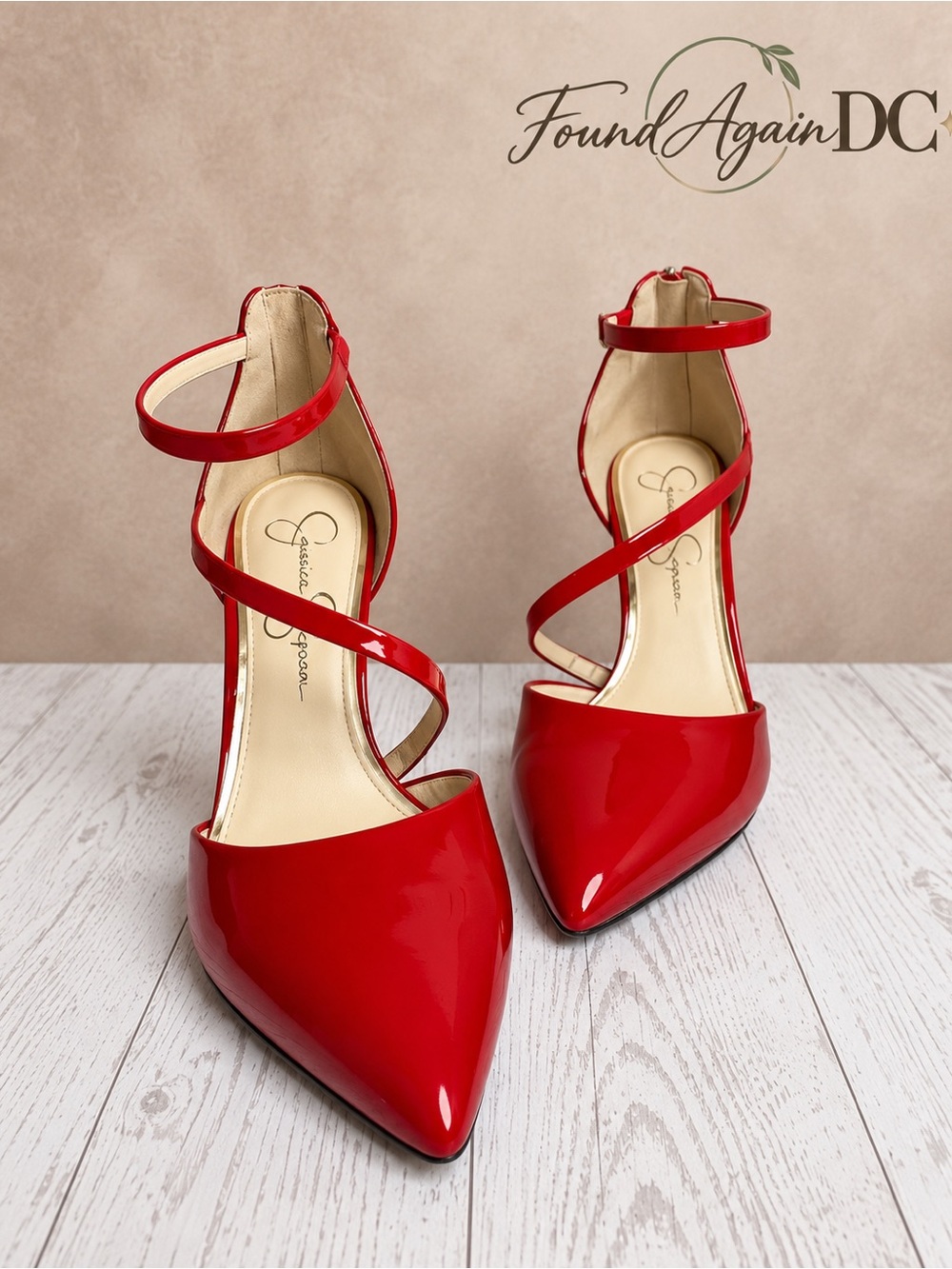 Jessica Simpson Red Patent Crisscross Ankle Strap Pumps